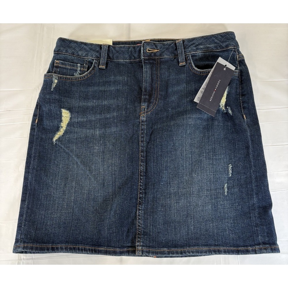 Tommy‎ Hilfiger New W/ Tags NWT -Women's Denim Skirt Blue Jean Size 6 Distressed